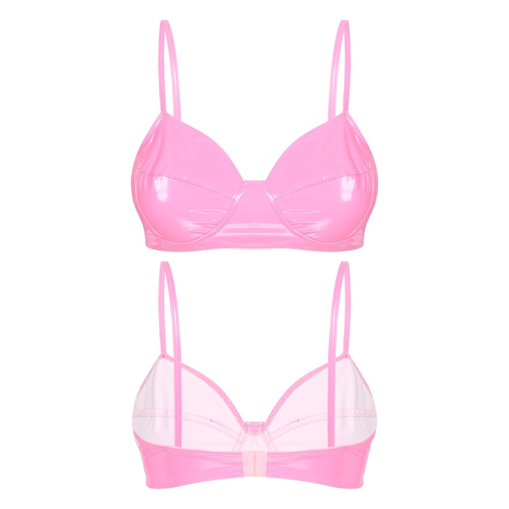 Pink Shiny Faux Leather Bra Top